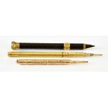 Three Propelling Pencils, comprising - 9ct gold lady's evening propelling pencil, 72mm overall,