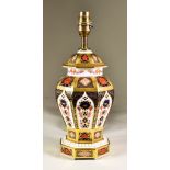 A Royal Crown Derby Bone China 1128 Old Imari Baluster-Shaped Table Lamp, 12.5ins high overall, with