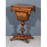 An Early Victorian Rosewood Octagonal Worktable with Shaped Apron, the lid enclosing fitted