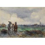 Willem Hendrik van der Nat (1865-1929) - Watercolour - Rural landscape with a pair of heavy horses