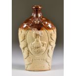 An English Salt-Glazed Stoneware Flask of Flattened Form, Moulded with Portraits of "Victoria"