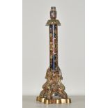An English Gilt Metal and Japanned Metal Electric Table Lamp, Late 19th Century, with plain