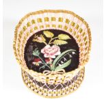 An English Silk Ribbon-Work Basket, Early 19th Century, the centre worked in coloured silk threads