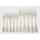 A Set of Twelve Victorian Silver Fiddle Pattern Table Forks and Twelve Dessert Forks, by Emanuel