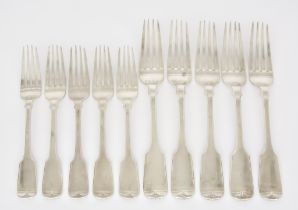 A Set of Twelve Victorian Silver Fiddle Pattern Table Forks and Twelve Dessert Forks, by Emanuel