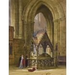 Louise Rayner (1832-1924) - Watercolour - Chester Cathedral with figures admiring a canopied tomb