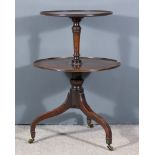 A George III Mahogany Circular Tray Top Two-Tier Dumb Waiter, the tiers with moulded edges, on