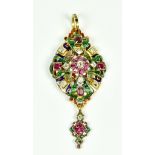 A Ruby, Diamond and Enamel Pendant, Late 19th/Early 20th Century, set with faceted ruby stones,