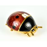 An 18ct Gold and Enamel Ladybird Brooch, Modern, with enamel on engine turned body, 28mm x 24mm