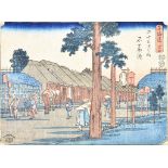Ando Hiroshige (1797-1858) - Japanese woodblock print in colours - "Tokaido Gojusan Tsugi - "53