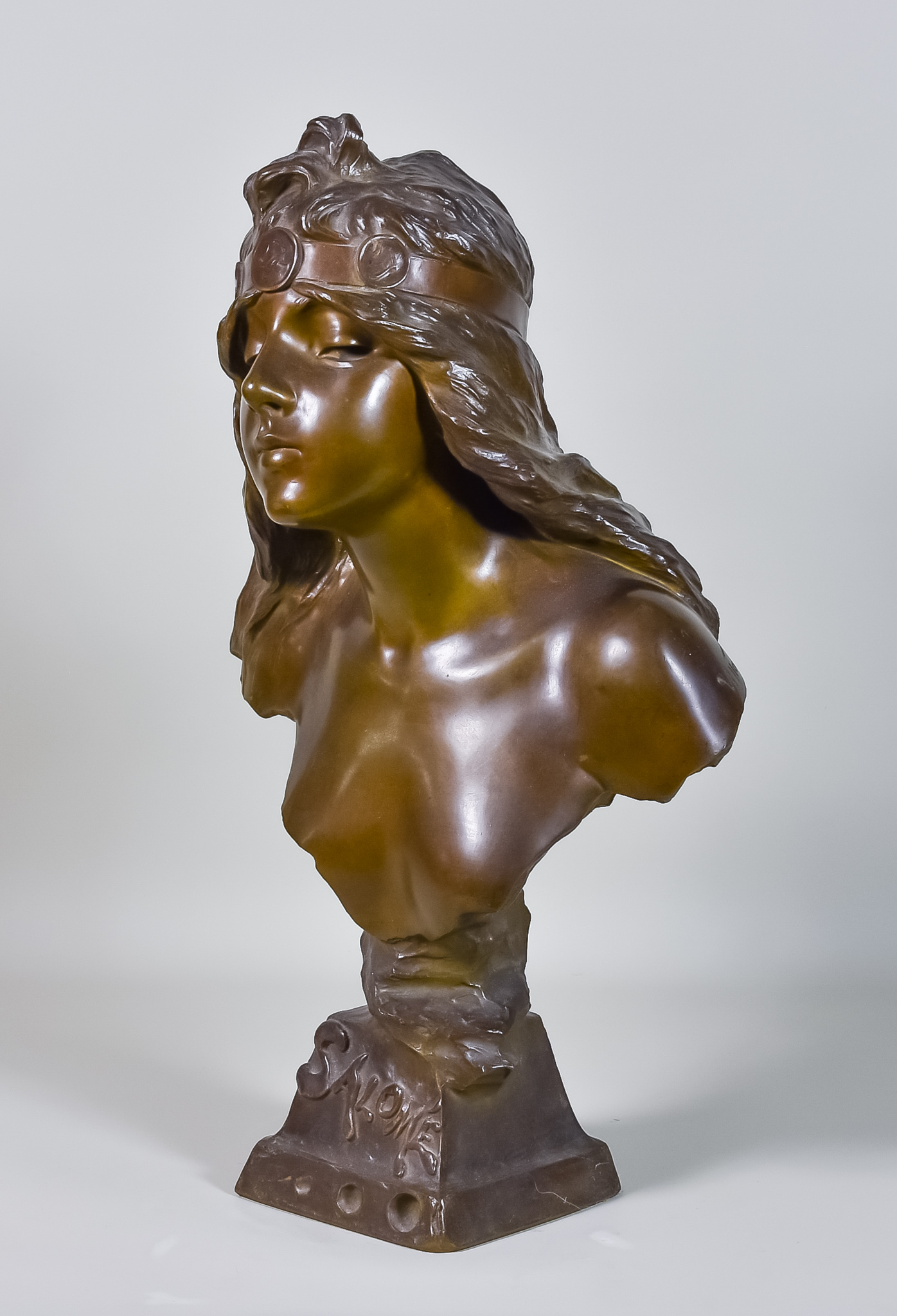 Emmanuel Villanis (1858-1914) - Bronze bust - "Salome", signed and with foundry mark, 22.75ins high