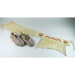 A Pair of Blackfoot Native American Beaded Moccasins, Circa 1870, female, each 10ins x 4ins, both