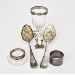 A Pair of George III Silver and Silver Gilt Berry Spoons and Mixed Silver Ware, the berry spoons