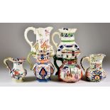 Six English Ironstone Jugs, 19th Century, including - "M & N New Opaque", 4.5ins high, Fenton