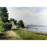 Vic Trevett (19th/20th Century) - Watercolour - "Upnor" - View across the river Medway, 17.25ins x