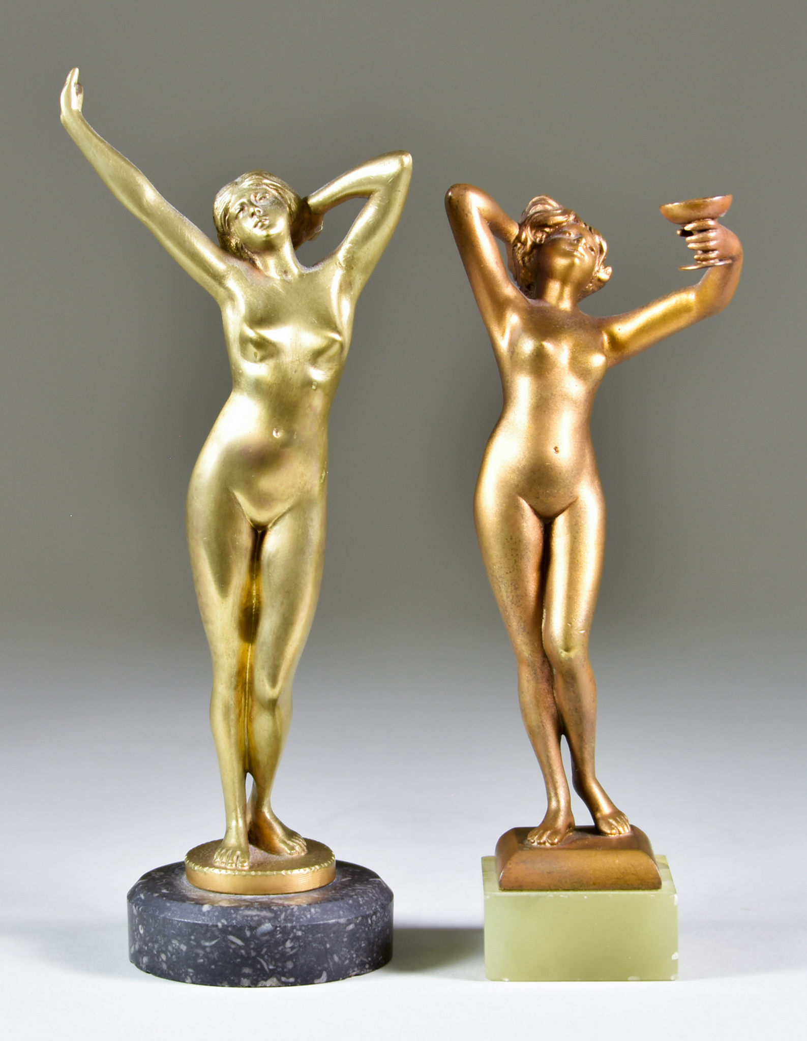 Robert Rudolfi (1884-1932) - Gilt bronze figure 'Das Erwachen', standing naked female stretching, on