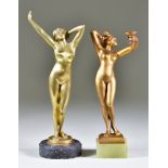 Robert Rudolfi (1884-1932) - Gilt bronze figure 'Das Erwachen', standing naked female stretching, on