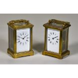 Two Late 19th/Early 20th Century French Carriage Timepieces, one with white enamel dial with Roman