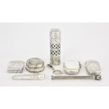 An Edward VII Silver Cylindrical Scent Bottle and Mixed Silver Ware, the scent bottle by G E