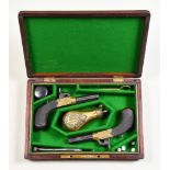 A Cased Pair of 80 Bore Percussion Box Lock Pocket Pistols, by Bentley (of Bentley & Playfair