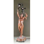 Jean-Louis Griegoire (1840-1890) - Bronzed spelter lamp - naked female holding a flowering branch