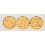 Three Victoria Half Sovereigns, 1887, 1892,1896, fair