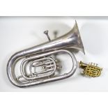 A Henry Keat & Sons Plated Euphonium, makers marks, 29.75ins, and a Bessons & Co. brass cornet