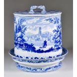 An English Blue and White Pottery Cheese Dish and Stand, Circa 1840, decorated with "English