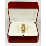 A Lady's Quartz Wristwatch, by Cartier, serial No 30010SM, model Pink Tank Americain, diamond