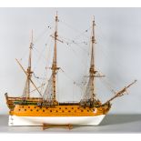 A Scratch Built Wooden Model of an English Fully Rigged Man of War, 20th Century, 40.5ins wide x