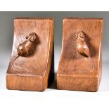 A Pair of Robert "Mouseman" Thompson of Kilburn Oak Bookends, 6.25ins high