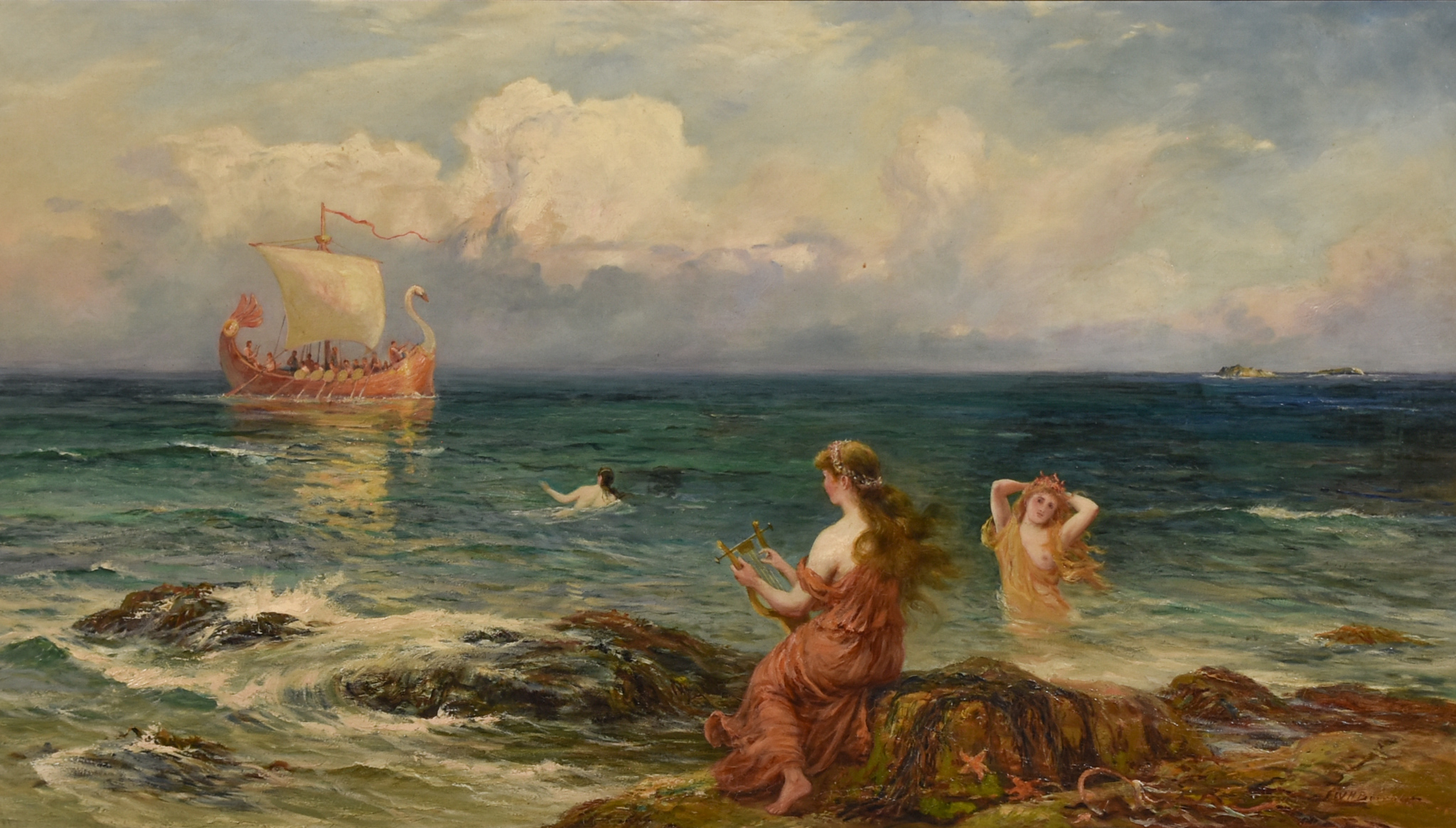 William Henry Borrow (1863-1901) - Oil painting - "The Sirens", signed, canvas 26ins x 46ins, in