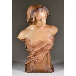 E Tell (Late 19th/Early 20th Century) - Terracotta shoulder-length bust of a young woman with