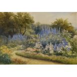 Helen Allingham (1848-1926) - Watercolour - Country garden scene with blue flowers, signed and dated