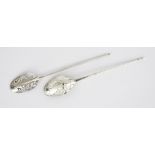Two 18th Century Silver Mote Spoons, one rat tail spoon by John Lefebure, London, circa 1720, the