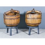 A Pair of Chinese Hardwood and Wrought Iron Well Buckets, Late 19th Century, each 18ins (45.72cm)