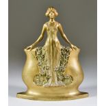 Charles Korschann (1872-1943) - Gilt bronze vase modelled as a standing girl amongst irises,