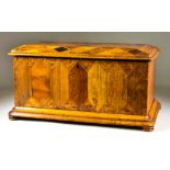 A Specimen Wood Parquetry Box, Victorian, the interior with two fitted pull-out trays, 16.25ins x