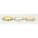 Three 18ct Gold Gem Set Rings, 20th Century, comprising - 18ct white gold solitaire ring set with