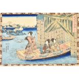Possibly Kunisada I (1786-1865) - Japanese woodblock print in colours - Women in a boat, 9.5ins (
