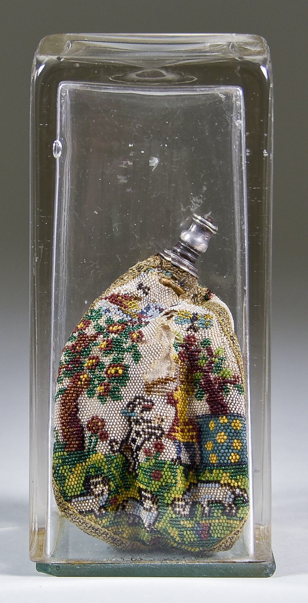 An English Coloured Beadwork Wig or Glove Powderer, Late 17th/Early 18th Century, of three panels,