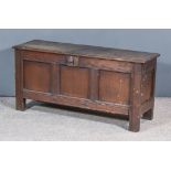 A Late 17th Century Oak Coffer, of small proportions, with single plank top, with three fielded