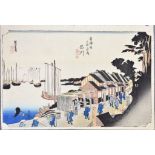 Utagawa Hiroshige (1797-1858) - Japanese woodblock print in colours - "Shinagawa: Departure of the