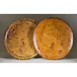 An English Elm Circular Dish, 19th Century, 17ins diameter, and a circular beech charger with raised