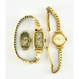 Three Lady's Gold Watches, 20th Century, comprising - one unnamed with 18ct gold case (bracelet is