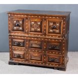 A 17th Century Northern European Oak and Mixed Wood Chest, the front inlaid in bone with double