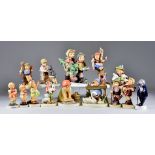 Thirteen Geobel Pottery Figures, including - "Tree Trimming Time", 6.125ins, "Frisky Friends", 4.