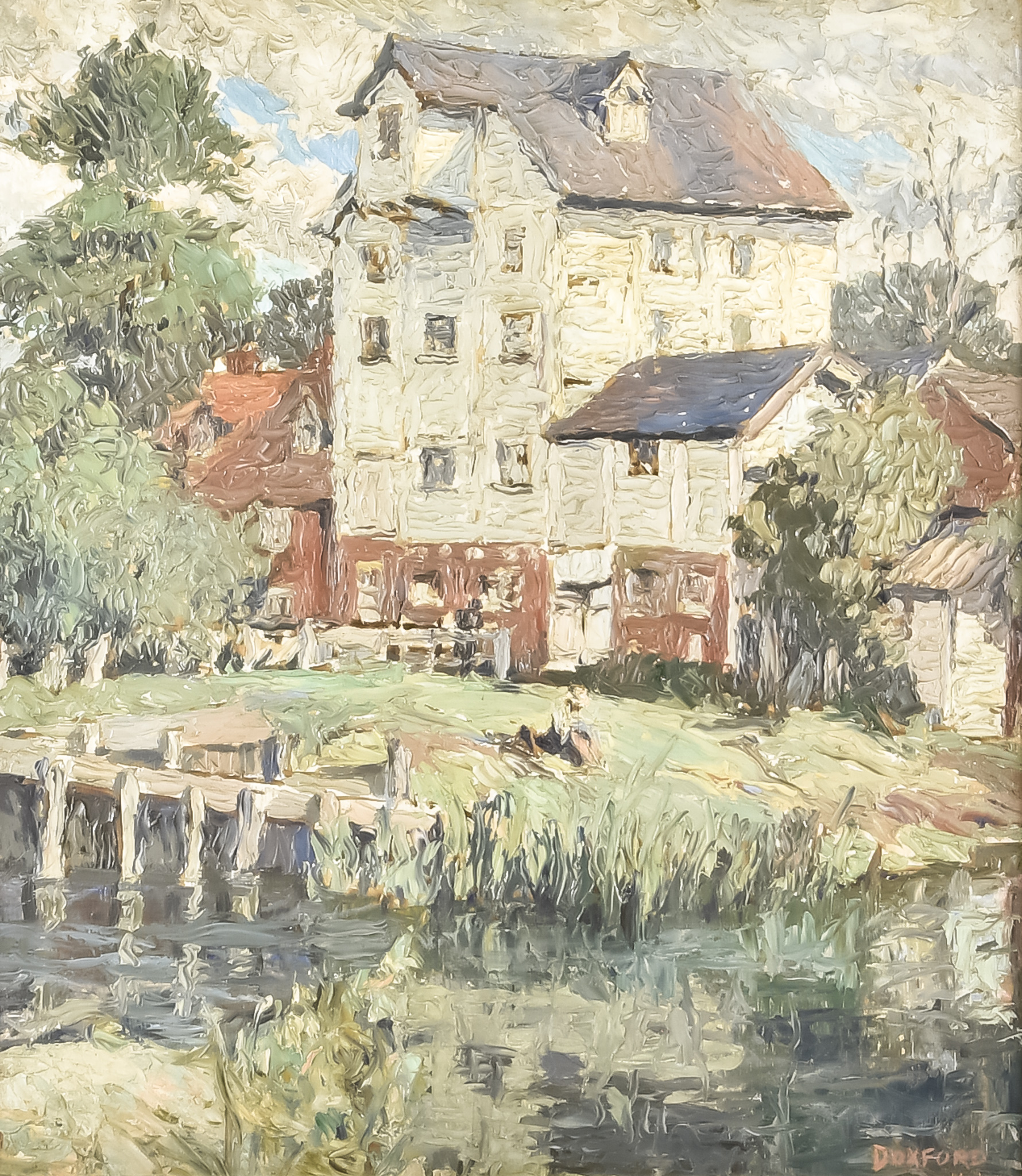 ***James Doxford (1899-1978) - Oil painting - "Chilham Mill", signed, canvas 17ins x 15ins, in