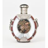 A Victorian White Metal and Agate-Set Scent Bottle, of horseshoe shape with screw top, the sides