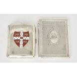 A Victorian Silver Rectangular Card Case and an Edward VII Silver and Enamel Cigarette Case, the